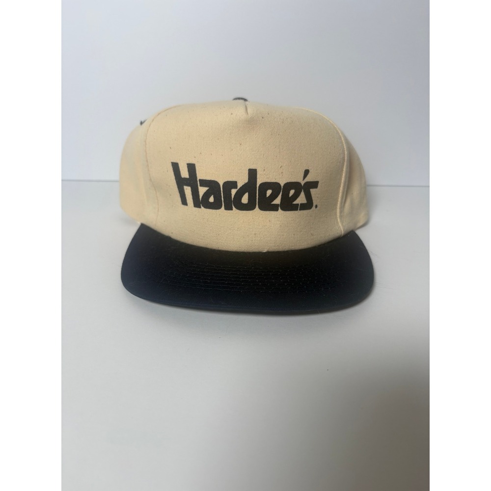 Vintage Hardee's Snapback Hat Cream Navy Two Tone Fast Food Logo Cap OSFM